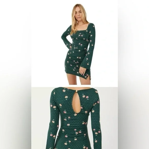 free people green polka dot dress Green Polka Dot Strappy Tailored Dress main image 0